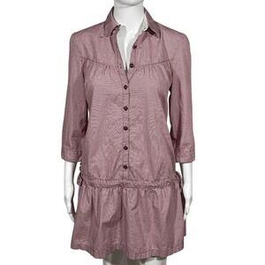 Trovata‎ Polka Dot Dress Burgundy Button Front Cinched Waist Cotton Casual M